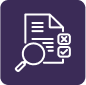 Icon showing a magnifying glass inspecting a document