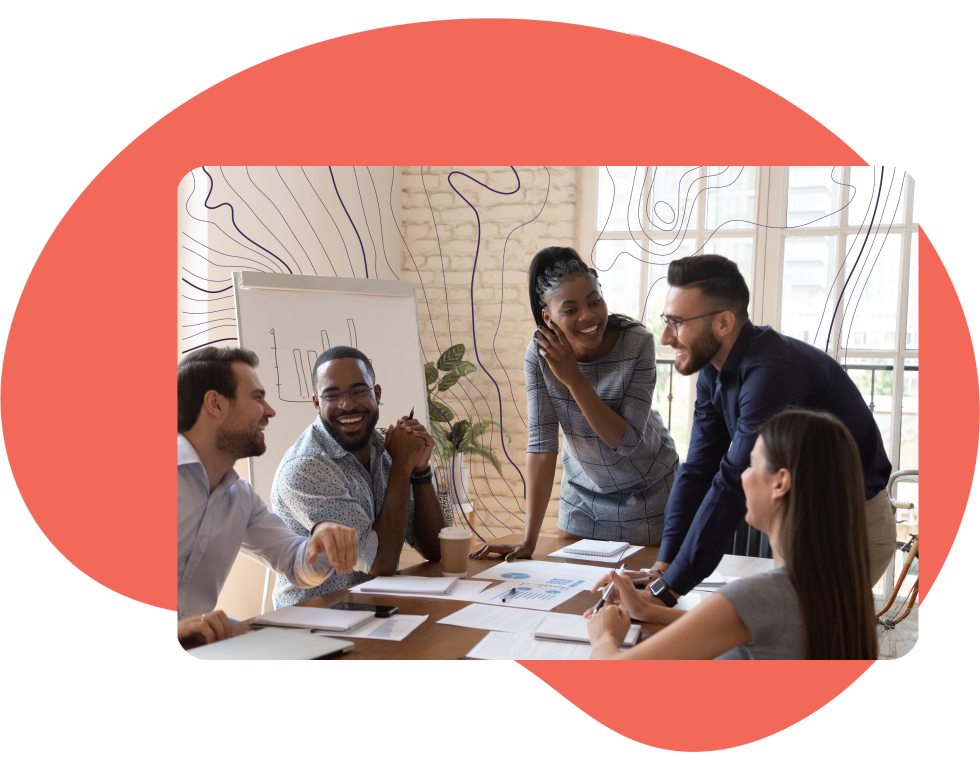 A group conversing around a meeting table